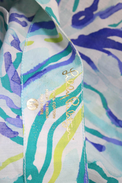 Lilly Pulitzer Womens Cotton Printed V-neck Long Sleeve Tunic Top Blue Size M