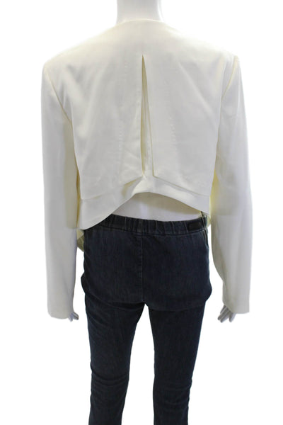 Cameo Womens Long Sleeve Open Front Cropped Collared Jacket White Size S