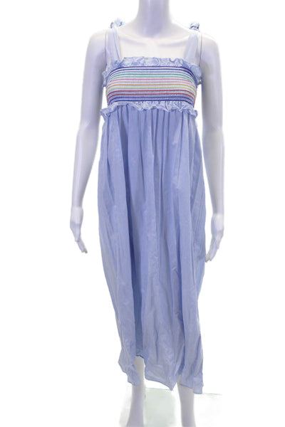 Petersyn Womens Cotton Multicolor Striped Tie Strap Sleeveless Dress Blue Size S