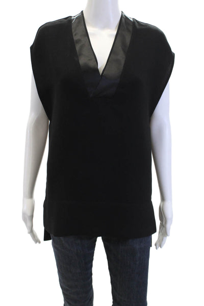 Vince Womens Layered V-Neck Sleeveless Pullover Tunic Blouse Top Black Size XXS