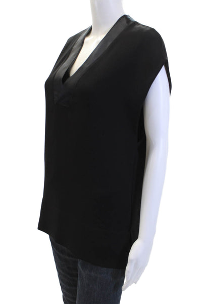 Vince Womens Layered V-Neck Sleeveless Pullover Tunic Blouse Top Black Size XXS
