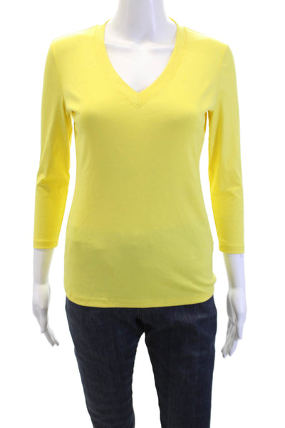 Lafayette 148 New York Womens Cotton V-Neck Long Sleeve Top Yellow Size P