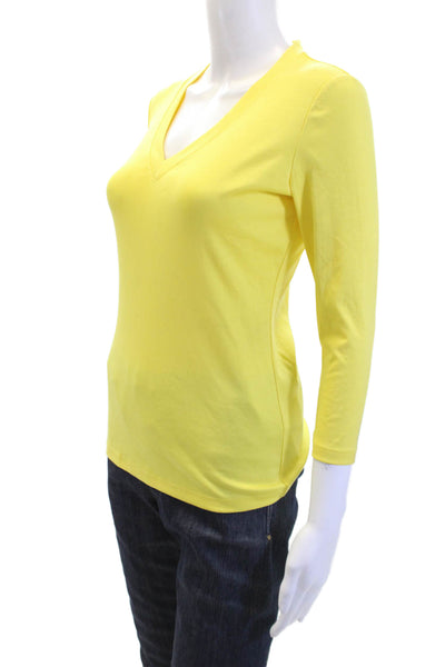 Lafayette 148 New York Womens Cotton V-Neck Long Sleeve Top Yellow Size P