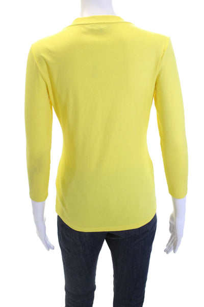 Lafayette 148 New York Womens Cotton V-Neck Long Sleeve Top Yellow Size P