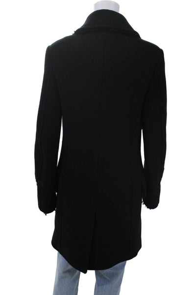 Givenchy Womens Crystal Double Breasted Collared Fringe Coat Black Wool FR 36