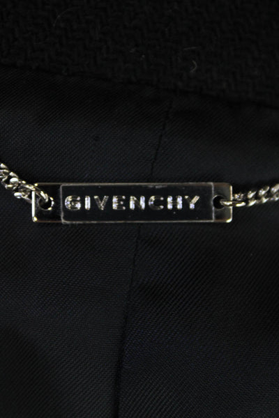 Givenchy Womens Crystal Double Breasted Collared Fringe Coat Black Wool FR 36