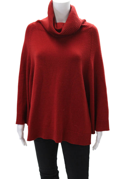 Theory Womens Wool Knitted 3/4 Sleeve Cowl Neck Sweater Solid Red Size S