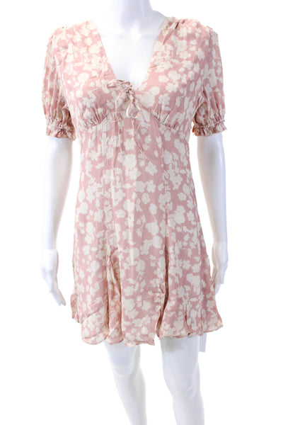 Yumi Kim Womens Floral V-neck Short Sleeve Kelly Dress Pink Size Small