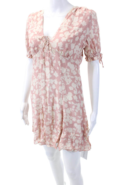 Yumi Kim Womens Floral V-neck Short Sleeve Kelly Dress Pink Size Small