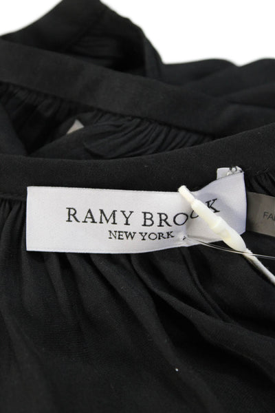 Ramy Brook Womens Studded Detail Gathered Sleeve V-Neck Blouse Black Size S
