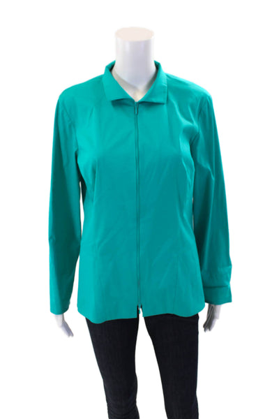 Lafayette 148 New York Womens Cotton Double Zip Jacket Teal Size 10