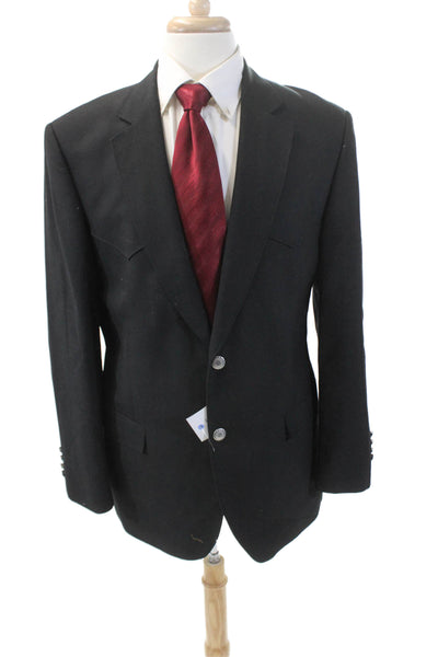 Designer Mens Long Sleeve Buttoned Suit Jacket Black Size 42