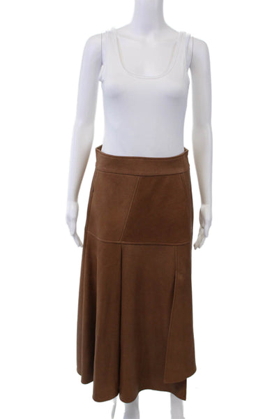 Akris Womens Side Zip Long Leather A Line Skirt Brown Size 8