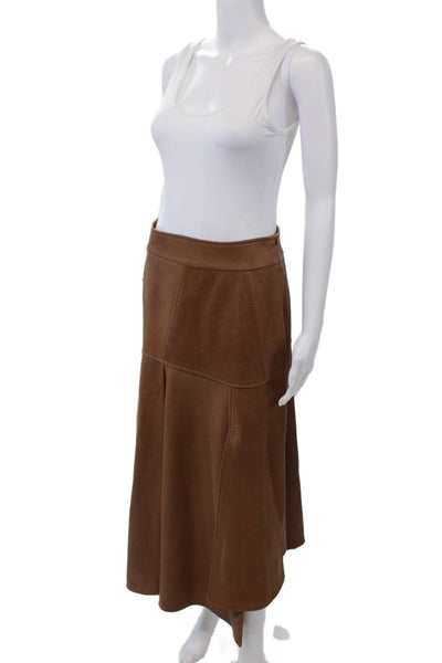 Akris Womens Side Zip Long Leather A Line Skirt Brown Size 8