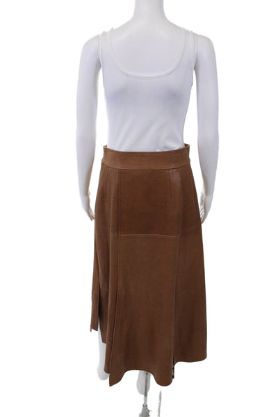 Akris Womens Side Zip Long Leather A Line Skirt Brown Size 8