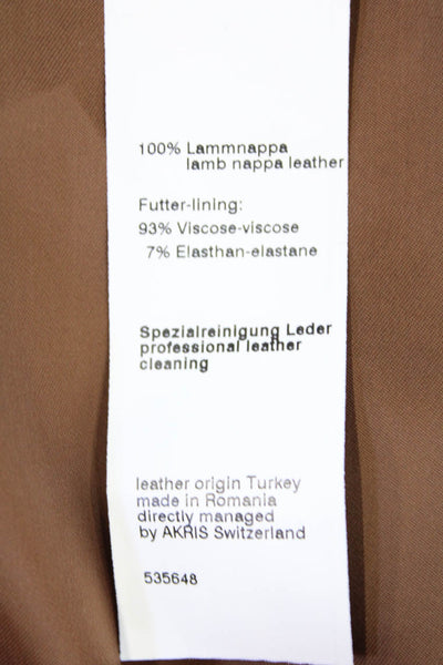 Akris Womens Side Zip Long Leather A Line Skirt Brown Size 8
