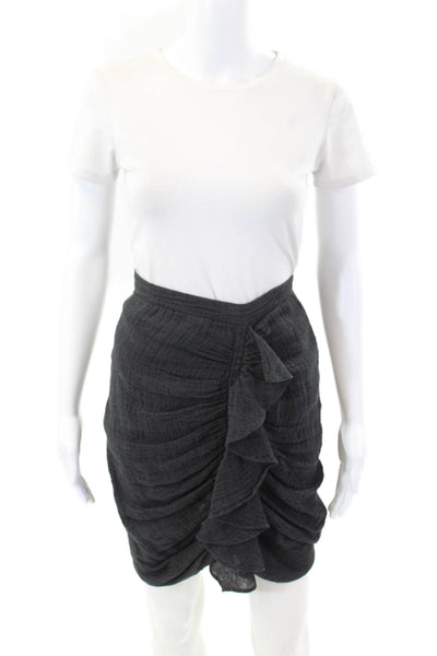 Masscob Womens Linen Ruched Ruffle Zip Back Pencil Skirt Black Size 38