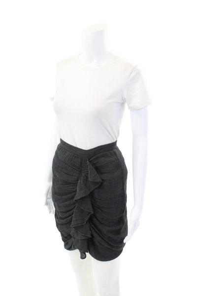 Masscob Womens Linen Ruched Ruffle Zip Back Pencil Skirt Black Size 38