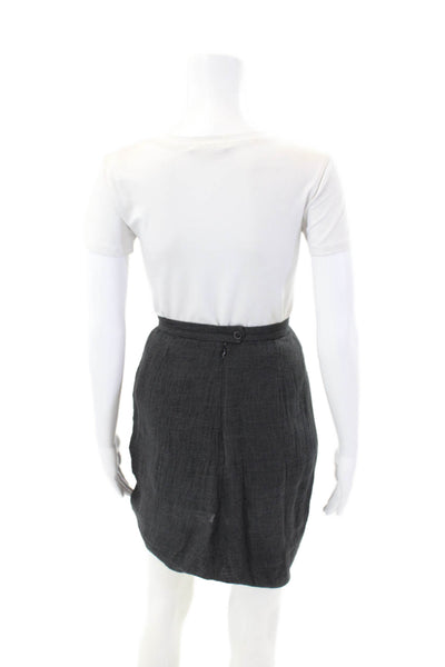 Masscob Womens Linen Ruched Ruffle Zip Back Pencil Skirt Black Size 38