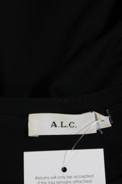 ALC Womens Ruched Short Sleeve Crew Neck Tee Shirt Black Cotton Size Medium