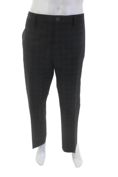 DKNY Mens Wool Plaid Pleated Straight Leg Dress Pants Charcoal Size 42