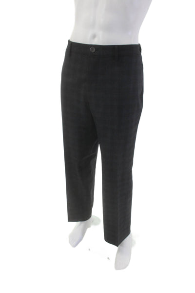 DKNY Mens Wool Plaid Pleated Straight Leg Dress Pants Charcoal Size 42