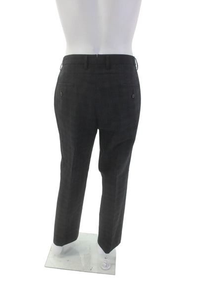 DKNY Mens Wool Plaid Pleated Straight Leg Dress Pants Charcoal Size 42