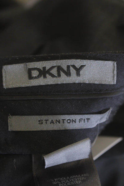 DKNY Mens Wool Plaid Pleated Straight Leg Dress Pants Charcoal Size 42