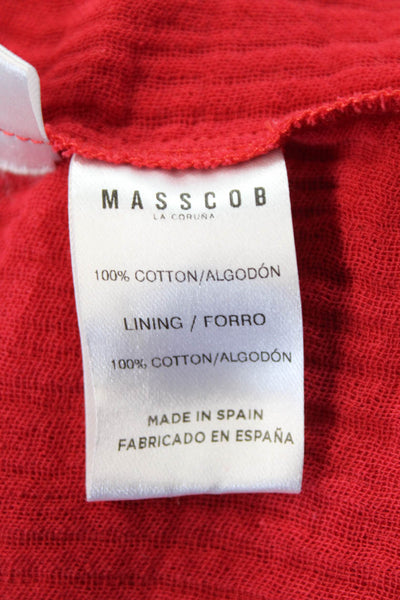 Masscob Womens Cotton Ruffle Trim V-Neck Long Sleeve Mid-Calf Dress Red Size M