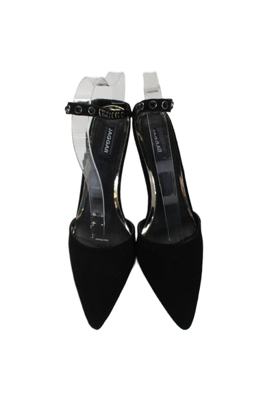 Jaggar Womens Suede Jeweled Pointed Toe Opulent Heel Pumps Black Size 41 11
