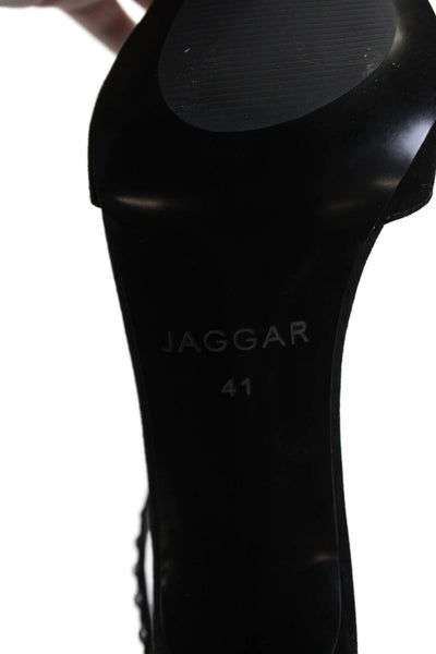 Jaggar Womens Suede Jeweled Pointed Toe Opulent Heel Pumps Black Size 41 11