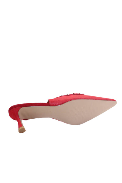 Jaggar Womens Jeweled Pull-On Pointed Toe Slingback Heel Scarlet Red Size 10