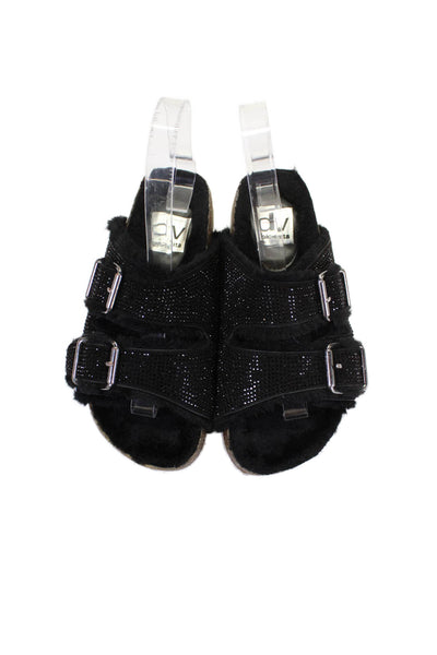 DV Dolce Vita Womens Jeweled Silver Tone Slide On Bonita Sandals Black Size 6