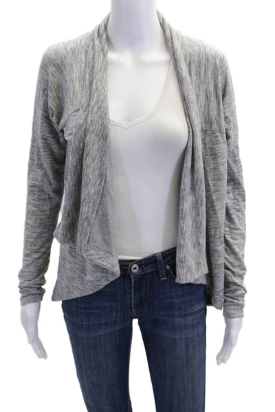Athleta Womens Ribbed Detail Open Front Casual Short Cardigan Gray Size XS