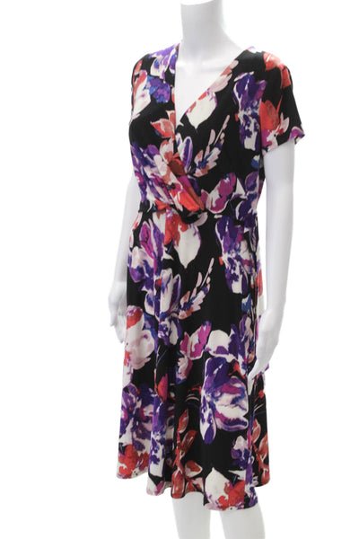 Lauren Ralph Lauren Womens Floral V-neck Short Sleeve Dress Black Combo Size 2