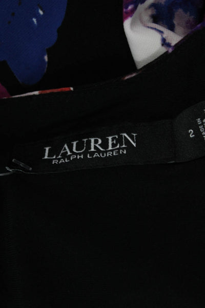 Lauren Ralph Lauren Womens Floral V-neck Short Sleeve Dress Black Combo Size 2