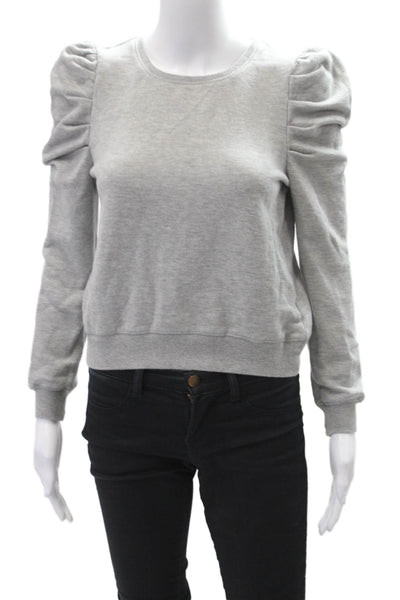 Rebecca Minkoff Womens Cotton Mutton Sleeve Pullover Sweatshirt Gray Size XS