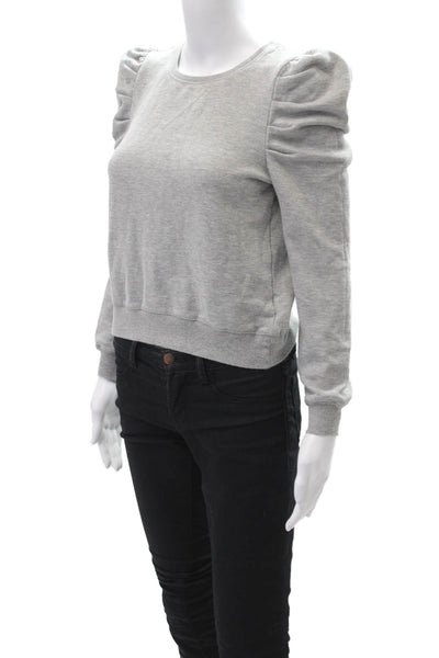 Rebecca Minkoff Womens Cotton Mutton Sleeve Pullover Sweatshirt Gray Size XS