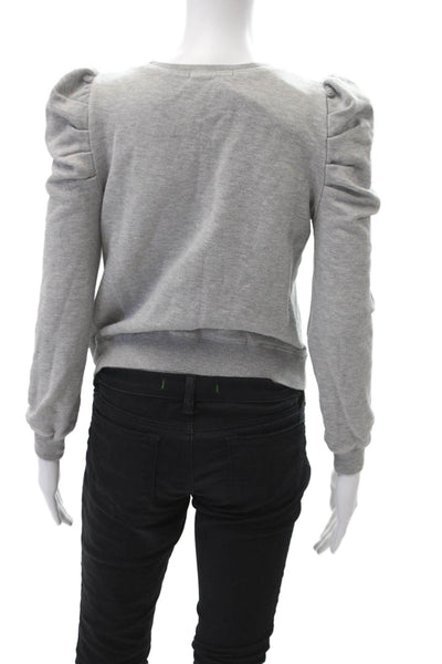 Rebecca Minkoff Womens Cotton Mutton Sleeve Pullover Sweatshirt Gray Size XS