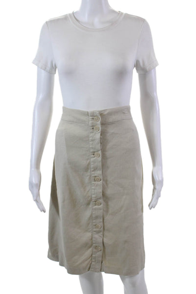 NYDJ Womens Button Front Knee Length Linen Pencil Skirt Brown Size 12