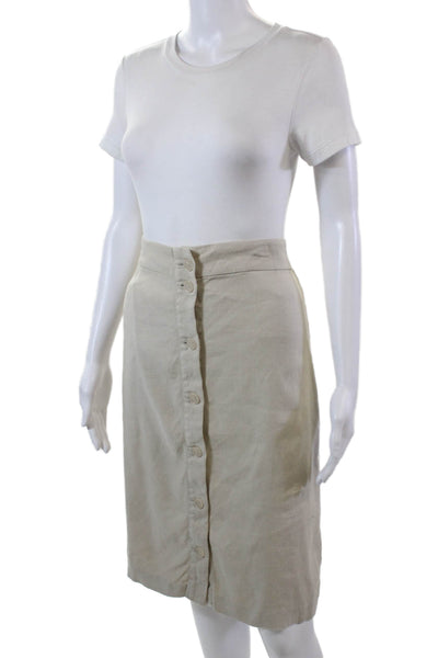 NYDJ Womens Button Front Knee Length Linen Pencil Skirt Brown Size 12
