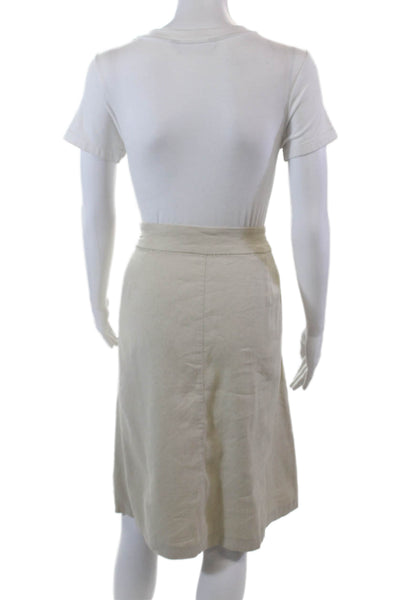 NYDJ Womens Button Front Knee Length Linen Pencil Skirt Brown Size 12