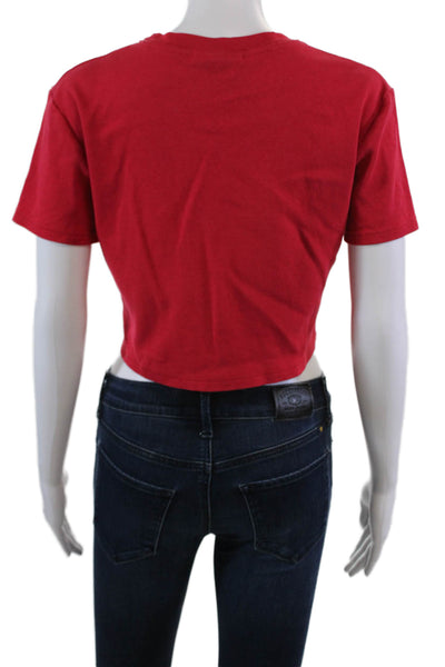 CHIARA FERRAGNI Womens Crew Neck Winking Cropped Tee Shirt Red Cotton Size Large
