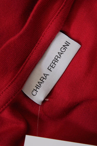 CHIARA FERRAGNI Womens Crew Neck Winking Cropped Tee Shirt Red Cotton Size Large
