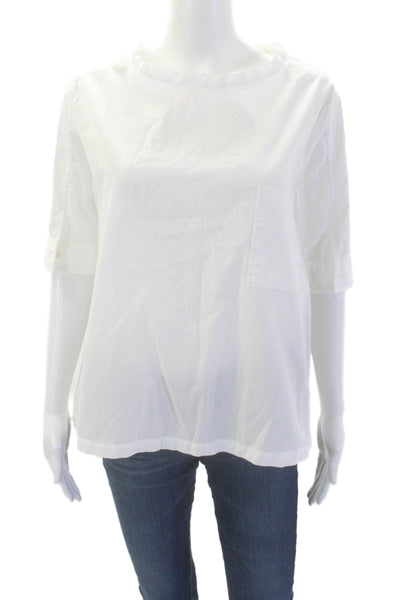 Sibel Saral Women's Round Neck Short Sleeves Pocket Blouse White Size S