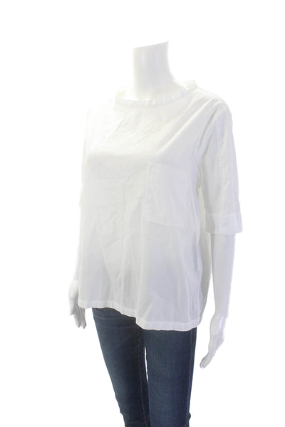 Sibel Saral Women's Round Neck Short Sleeves Pocket Blouse White Size S