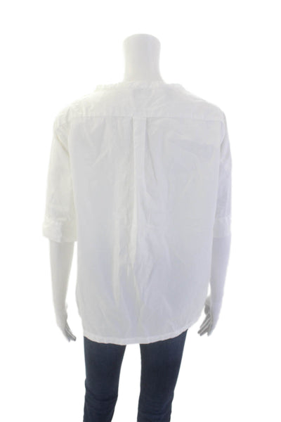 Sibel Saral Women's Round Neck Short Sleeves Pocket Blouse White Size S