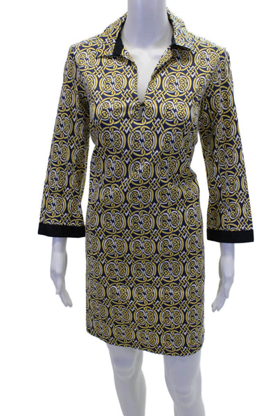 Elizabeth McKay Womens Textured Long Sleeve Pattern V-neck Dress Navy Size 04