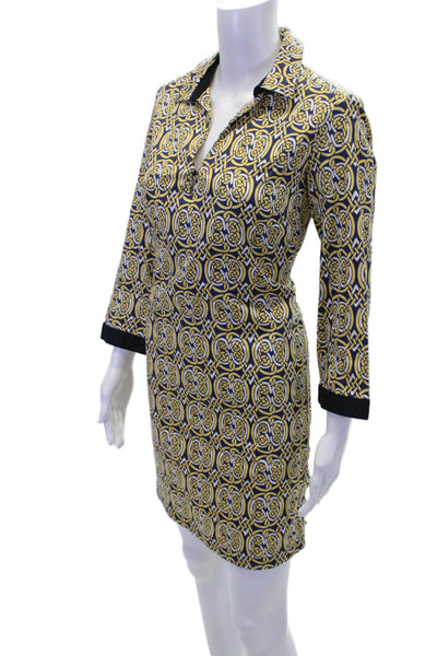 Elizabeth McKay Womens Textured Long Sleeve Pattern V-neck Dress Navy Size 04