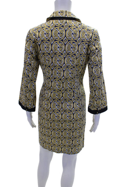 Elizabeth McKay Womens Textured Long Sleeve Pattern V-neck Dress Navy Size 04